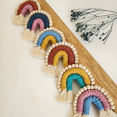 Macrame Rainbow Fridge Magnets with wooden beads for Essential Oil Aromatherapy Diffusion, Boho Kitchen Décor Accessory, Chic Gift for Women - image3